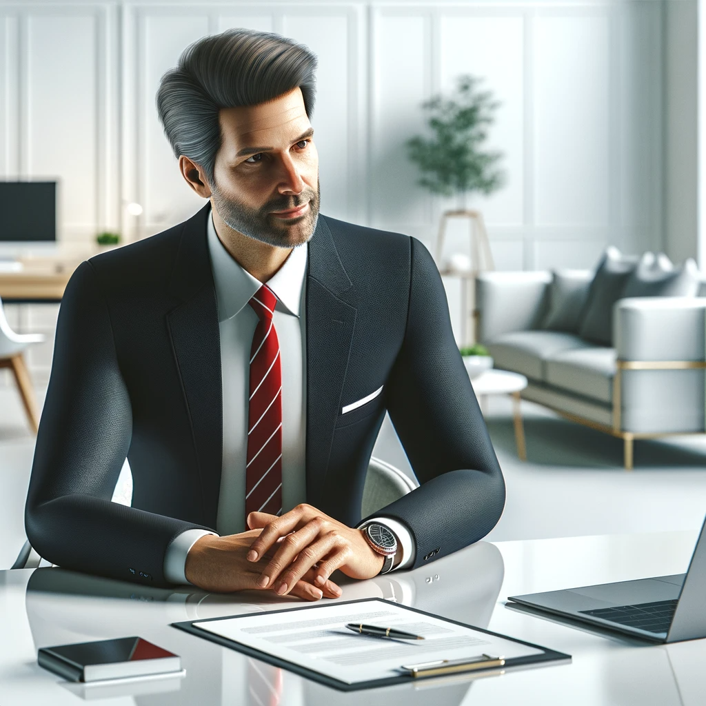 DALL·E 2024-01-24 13.50.32 - Create an ultra-realistic 3D rendered image of a financial support advisor in a consultation session. The professional, a middle-aged man, is shown in