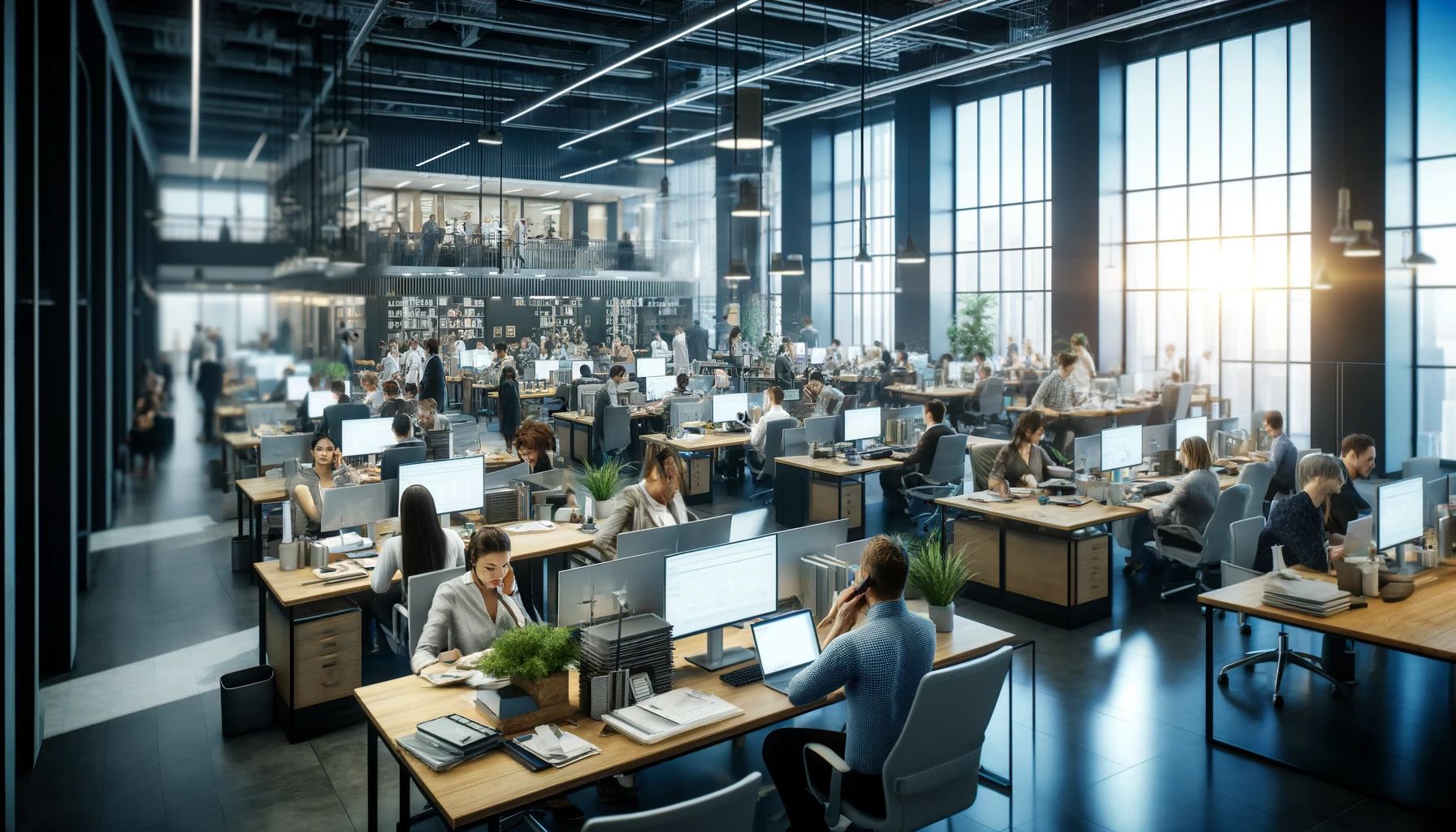 Dall·e 2024 05 30 03.58.32 A 16 9 Ultra Realistic Image Of A Busy Office With High Energy And A Lot Of Production. The Office Is Filled With Employees Working Diligently At Thei