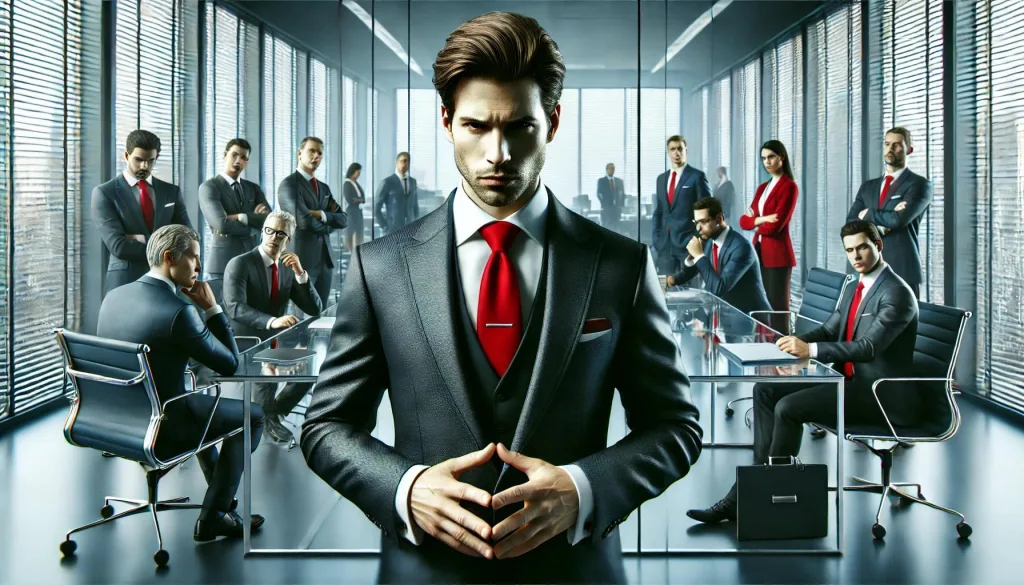 Business leader with tense team, symbolizing workplace burnout.