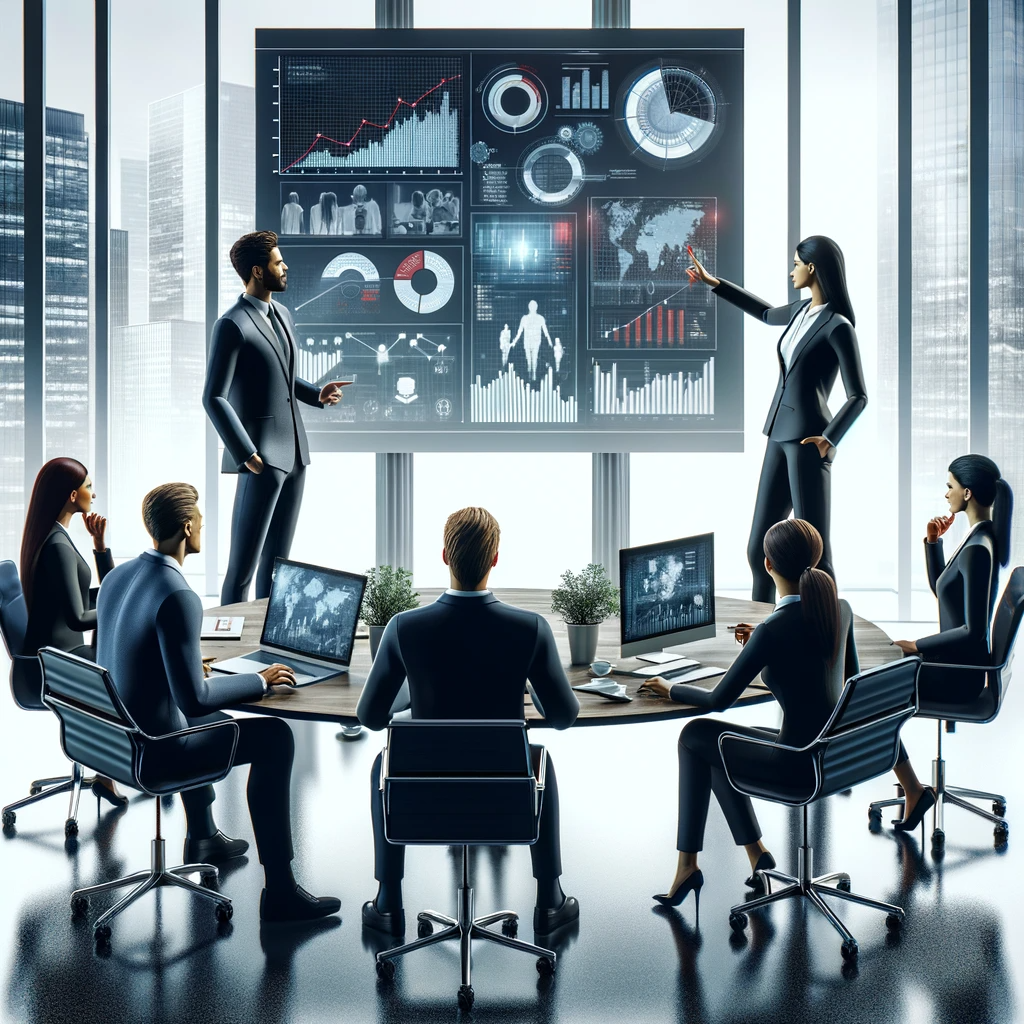 DALL·E 2024-01-16 21.23.54 - A 3D rendered image portraying the concept of business development for a featured image. The scene displays a group of business professionals actively